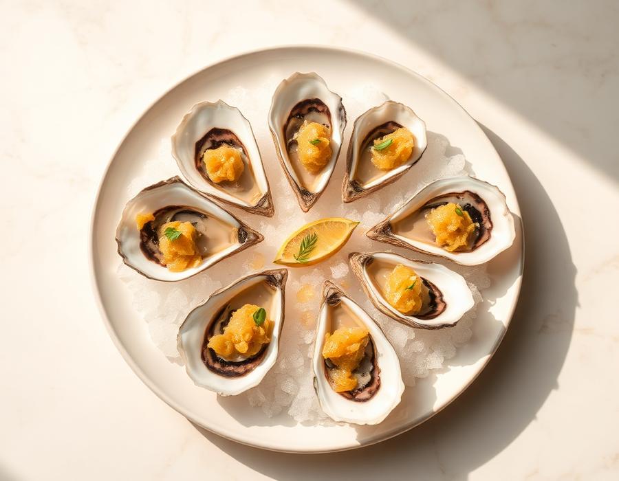 Oysters with citrus mignonette on crushed ice
